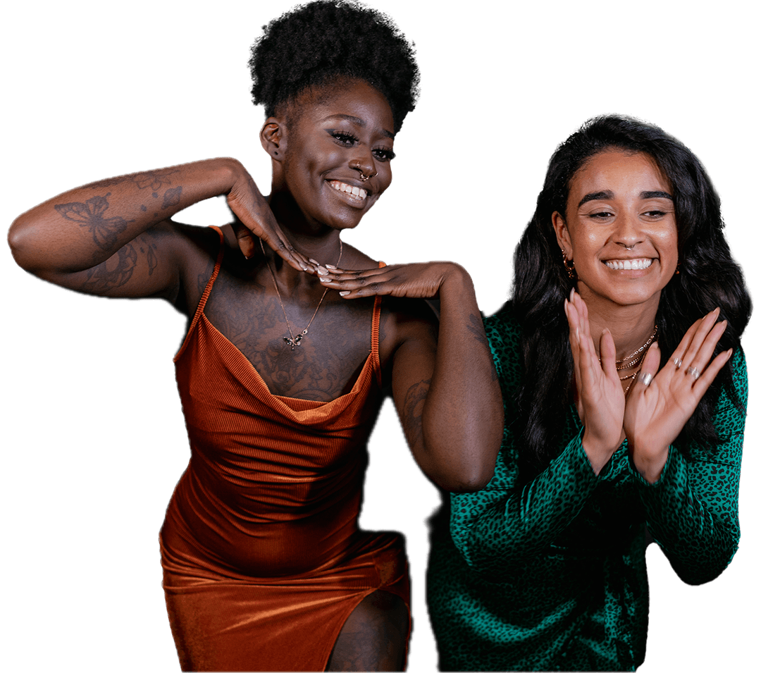 Two girls posing for photobooth